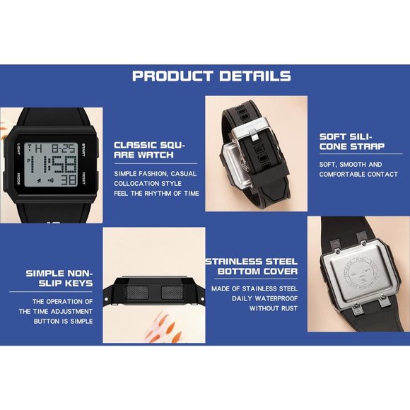 Men's Multi-Functional Square Sports Glow Waterproof Wristwatch Digital Watch - Picture 6 of 7